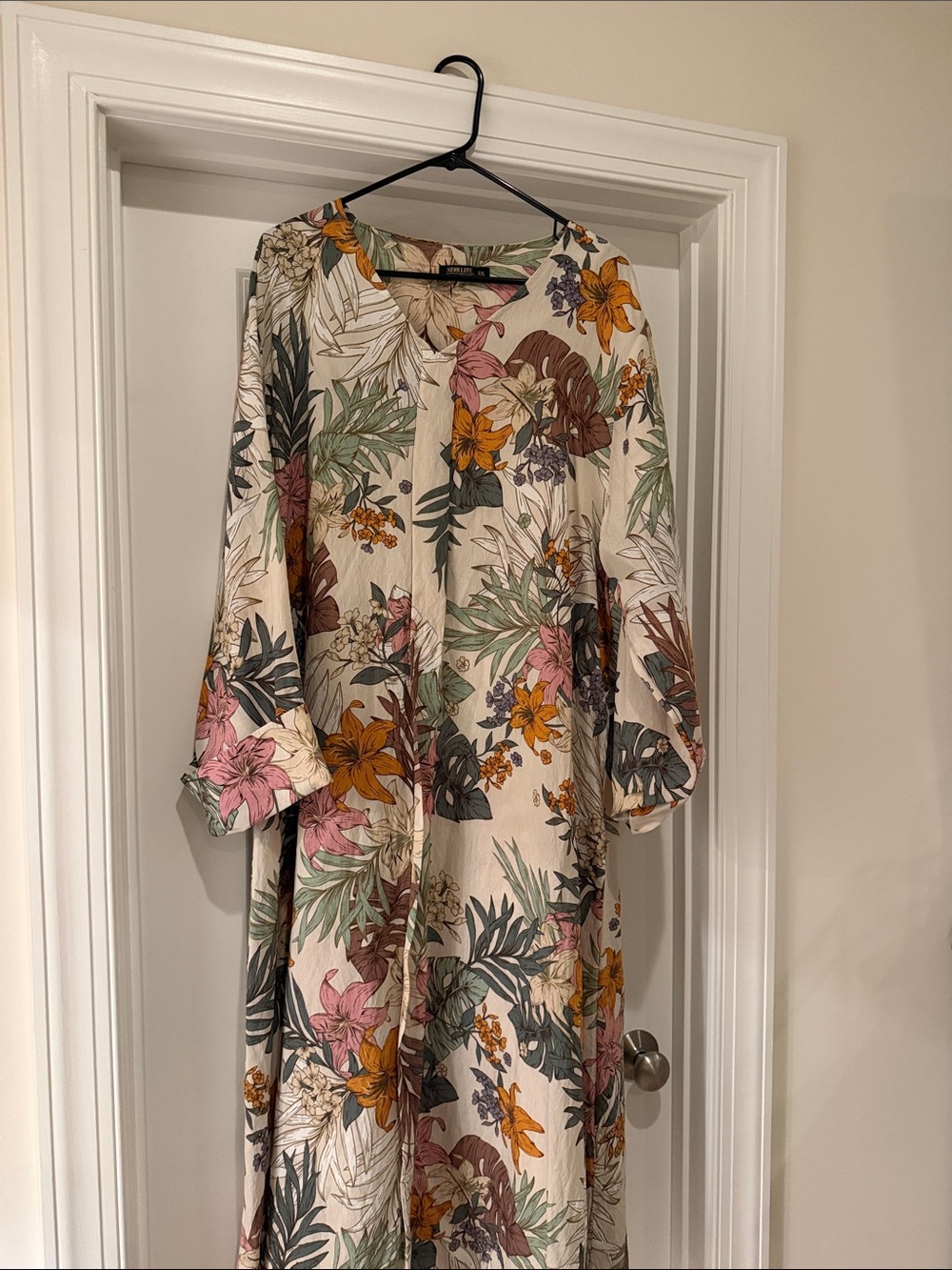Anthropologie Cream Maxi Dress with Pink, Mustard & Green Floral Print